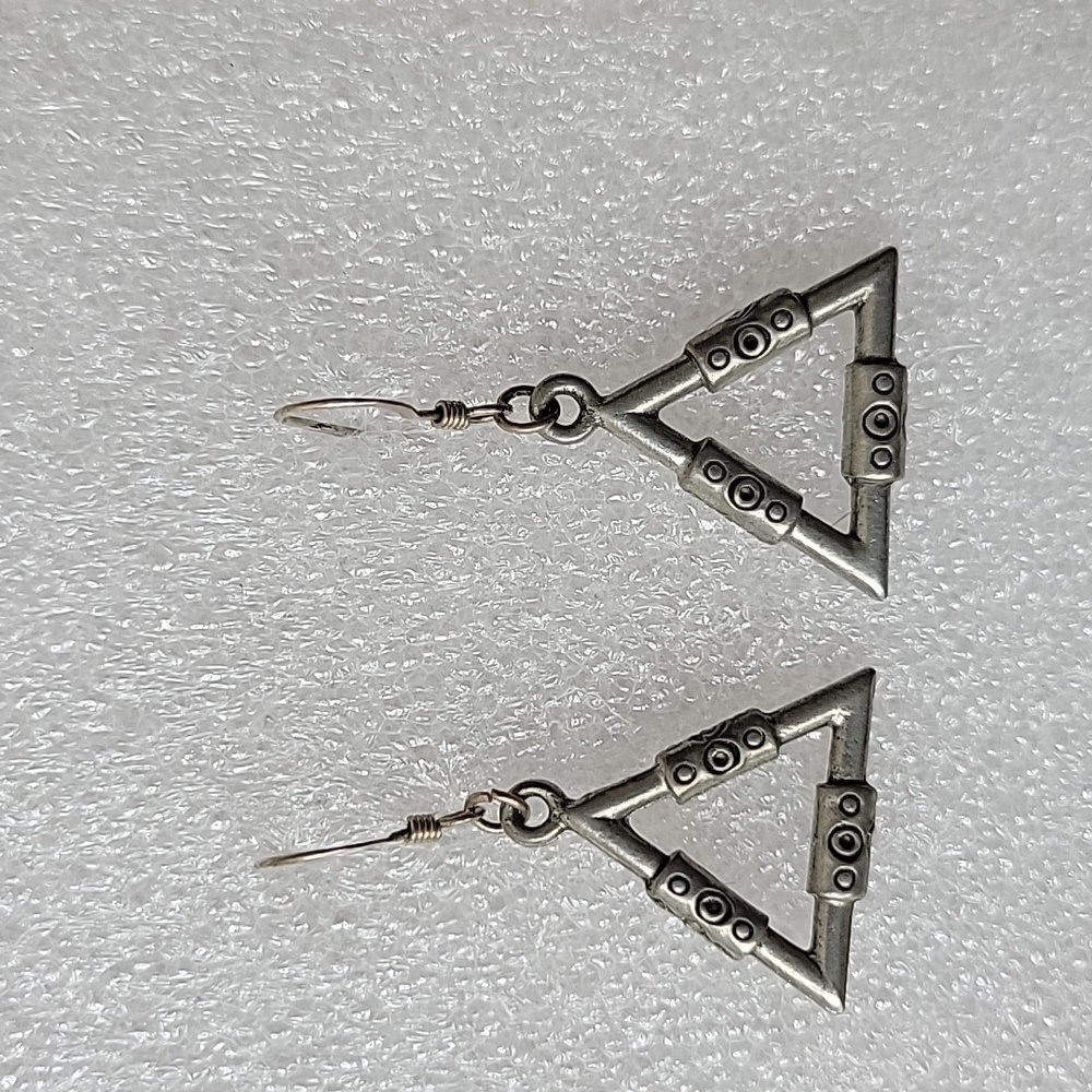 Metal Triangle Shape Silver Tone Dangle Earrings